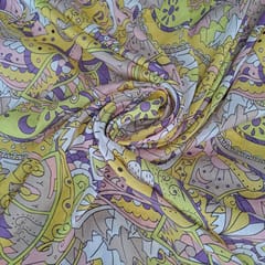 Yellow Colour Pure Chanderi Printed Fabric