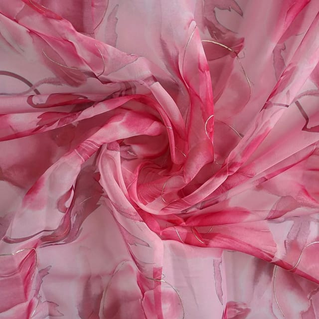 Pink Colour Semi Organza Printed Fabric