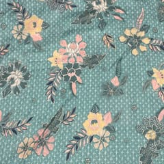 Sea Green Colour Pure Chanderi Printed Fabric