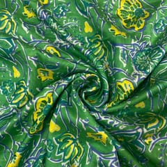 Green Colour Pure Chanderi Printed Fabric