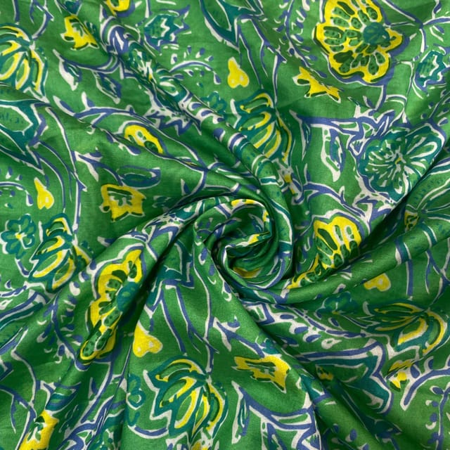 Green Colour Pure Chanderi Printed Fabric