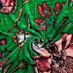 Green Colour Pure Silk Velvet Printed Fabric