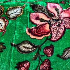 Green Colour Pure Silk Velvet Printed Fabric