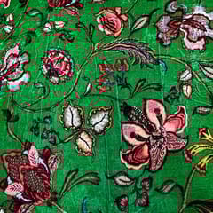 Green Colour Pure Silk Velvet Printed Fabric