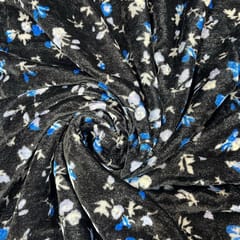 Black Colour Pure Silk Velvet Printed Fabric