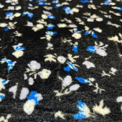 Black Colour Pure Silk Velvet Printed Fabric