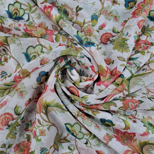 White Colour Georgette Printed Fabric