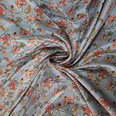 Sea Green Colour Velvet Printed Fabric