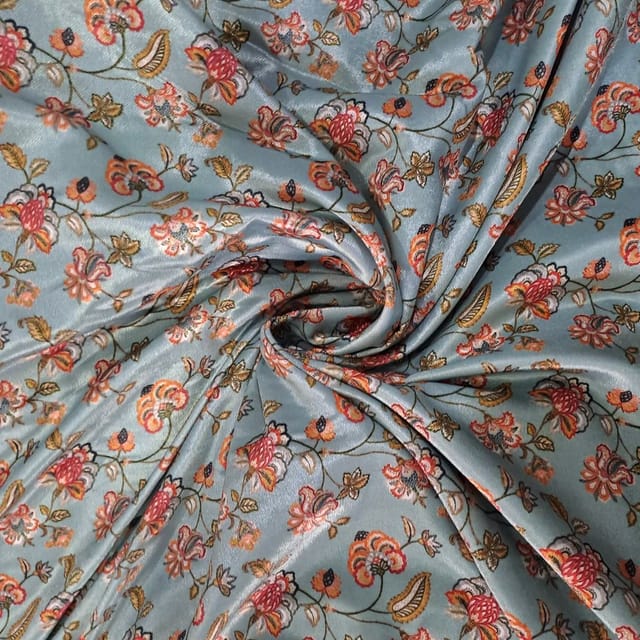 Sea Green Colour Velvet Printed Fabric