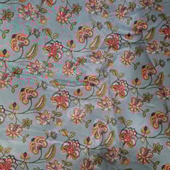 Sea Green Colour Velvet Printed Fabric