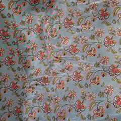 Sea Green Colour Velvet Printed Fabric