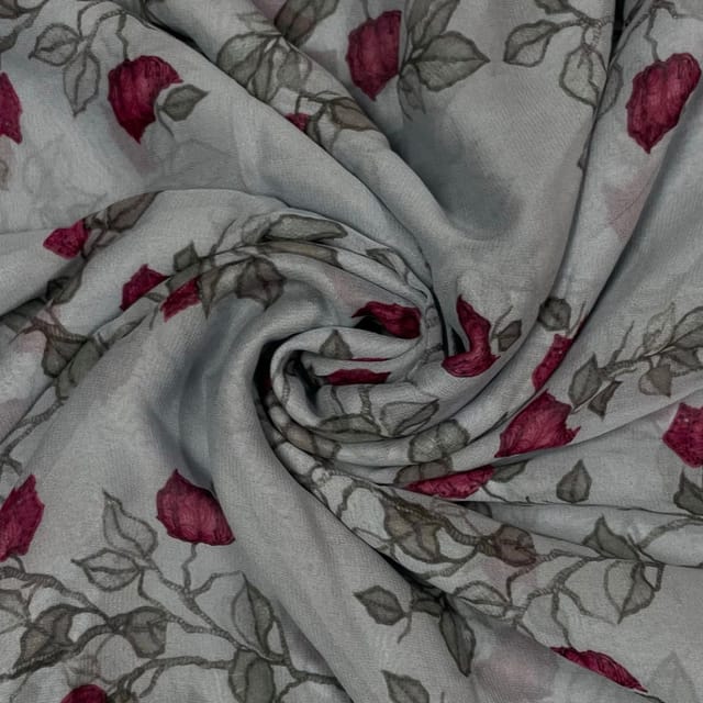Grey Colour Georgette Printed Fabric