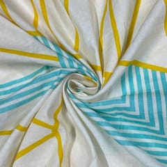 Cream Colour Cotton Linen Printed Fabric