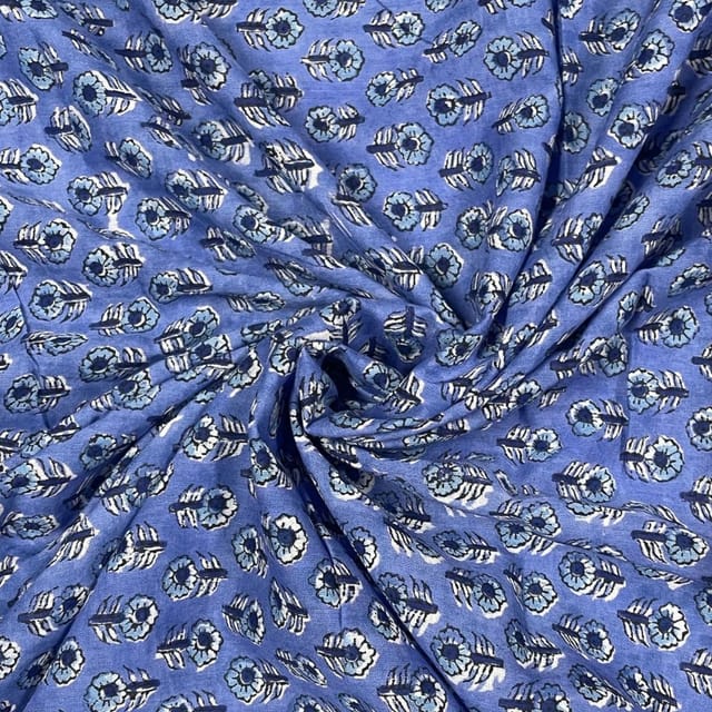 Blue Colour Cotton Voil Printed Fabric