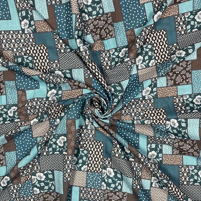 White Colour Cotton Linen Slub Printed Fabric