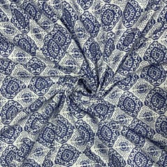 White Colour Cotton Linen Slub Printed Fabric