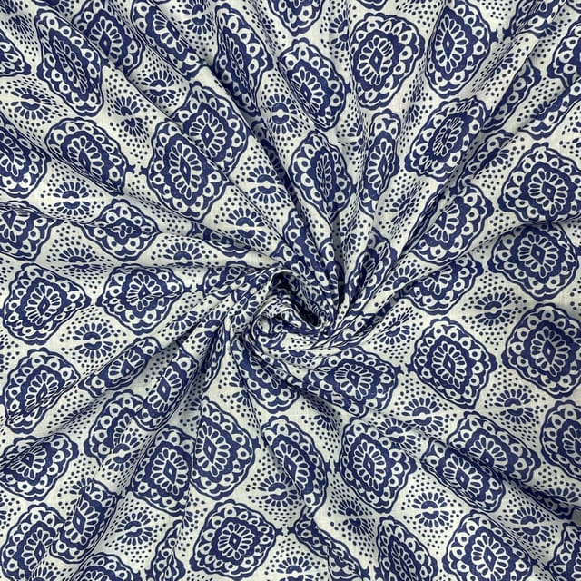 White Colour Cotton Linen Slub Printed Fabric
