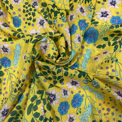 Yellow Colour Muslin Printed Fabric