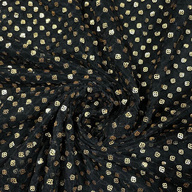 Black Colour Net Embroidered Fabric