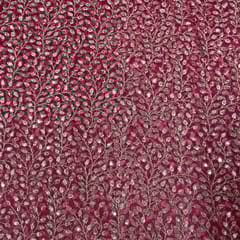Pink Colour Net Embroidered Fabric