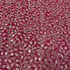 Pink Colour Net Embroidered Fabric