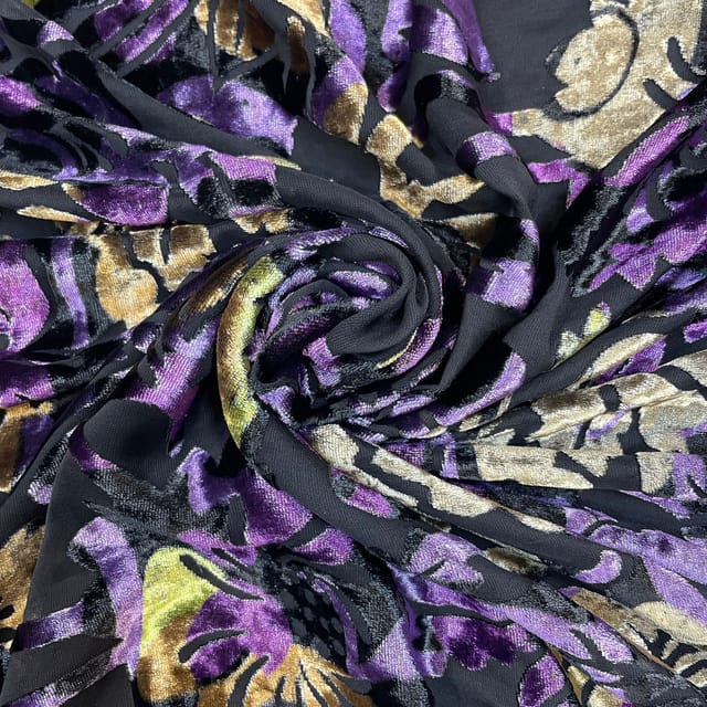 Multi Colour Velvet Brasso Printed Fabric