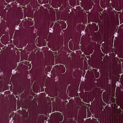 Maroon Colour Pleated Embroidered Fabric