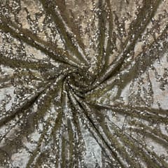Gold Colour Lycra Sequins Embroidered Fabric