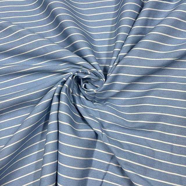 Sky Blue Colour Denim Stripe Fabric