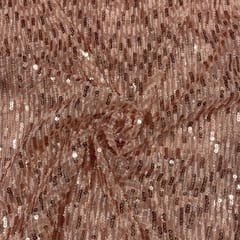 Peach Colour Net Sequins Embroidered Fabric