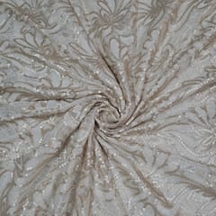 Light Gold Colour Net Embroidered Fabric