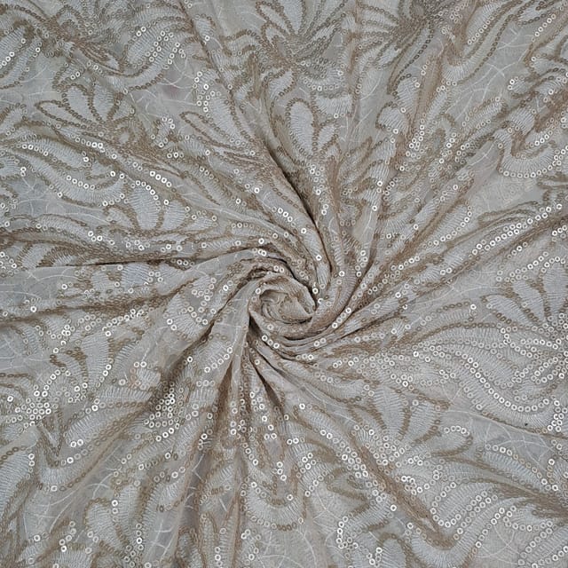 Light Gold Colour Net Embroidered Fabric