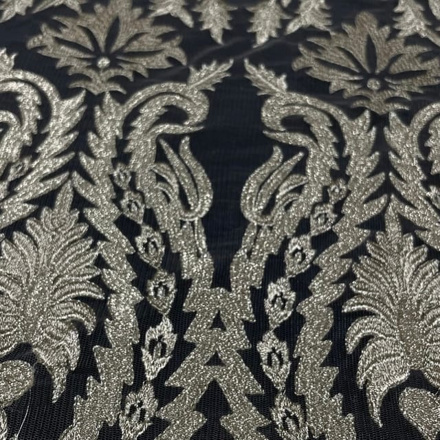 Light Gold Colour Net Embroidered Fabric