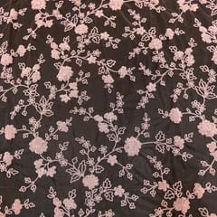Pink Colour Net Embroidered Fabric