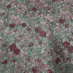 Pink Colour Net Embroidered Fabric