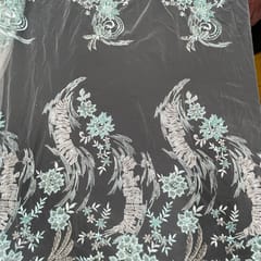 Pink Colour Net Embroidered Fabric