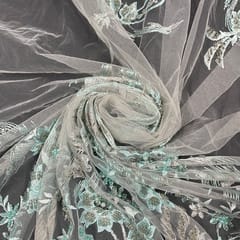 Pink Colour Net Embroidered Fabric