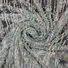 Sky Blue Colour Net Embroidered Fabric