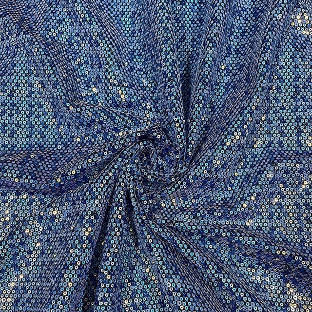 Blue Colour Net Embroidered Fabric
