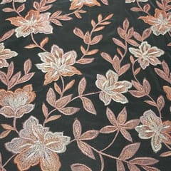 Pink Colour Net Embroidered Fabric