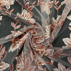 Pink Colour Net Embroidered Fabric