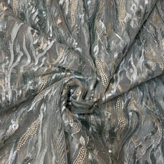 Sea Green Colour Net Embroidered Fabric