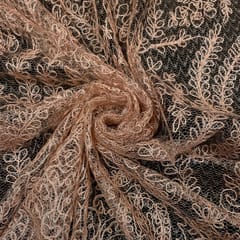 Peach Colour Net Embroidered Fabric