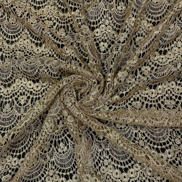 Golden Colour Net Embroidered Fabric