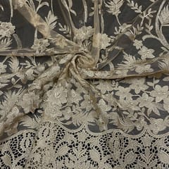 Golden Colour Net Embroidered Fabric