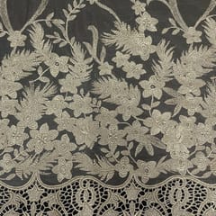 Golden Colour Net Embroidered Fabric