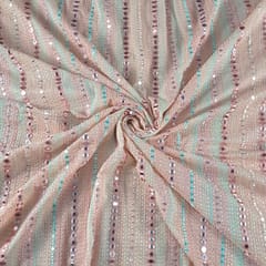 Peach Colour Georgette Embroidered Fabric