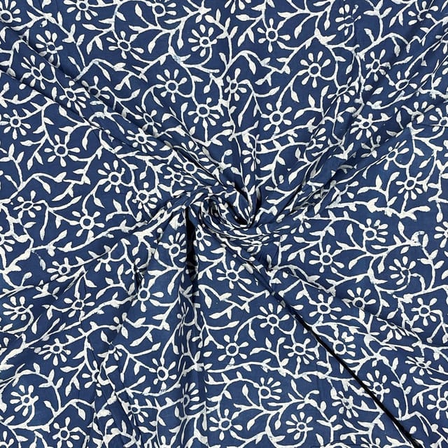 Indigo Colour Cambric Cotton Printed Fabric