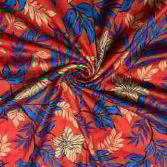 Red Colour Pure Chanderi Printed Fabric