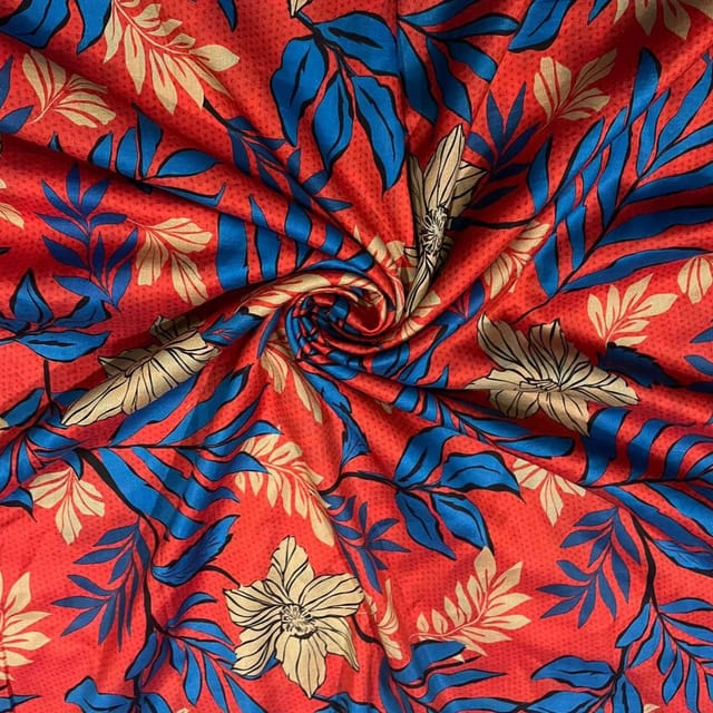 Red Colour Pure Chanderi Printed Fabric